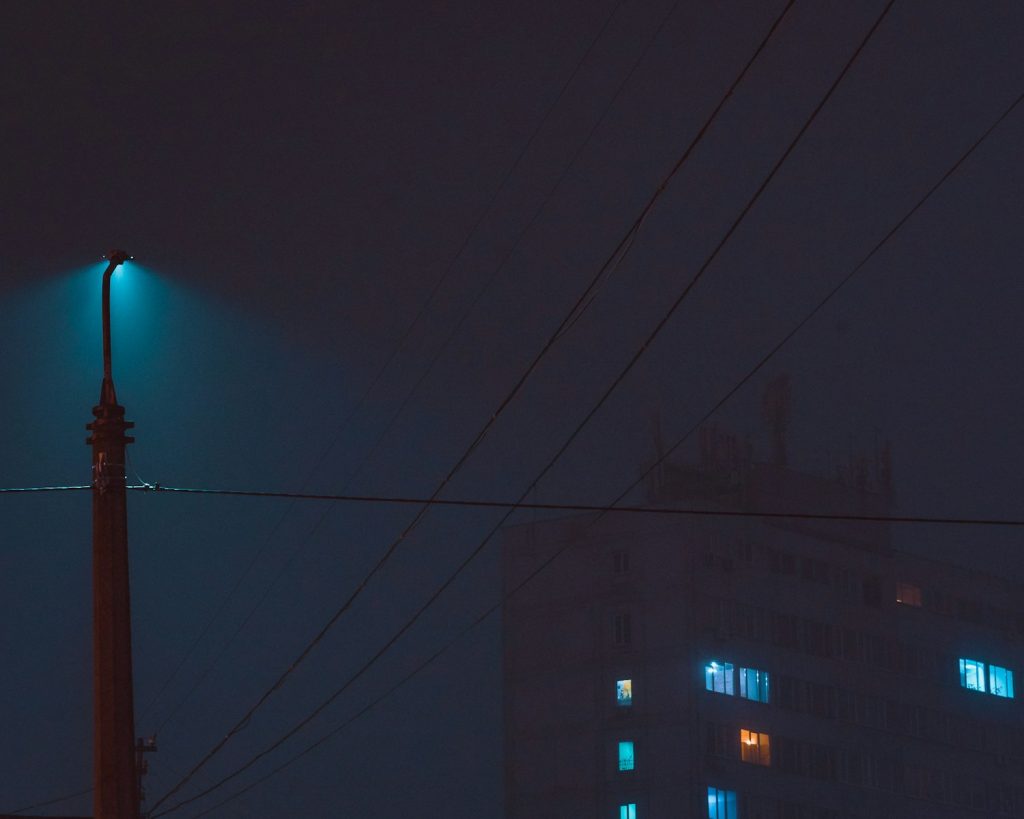white and brown concrete building during night time